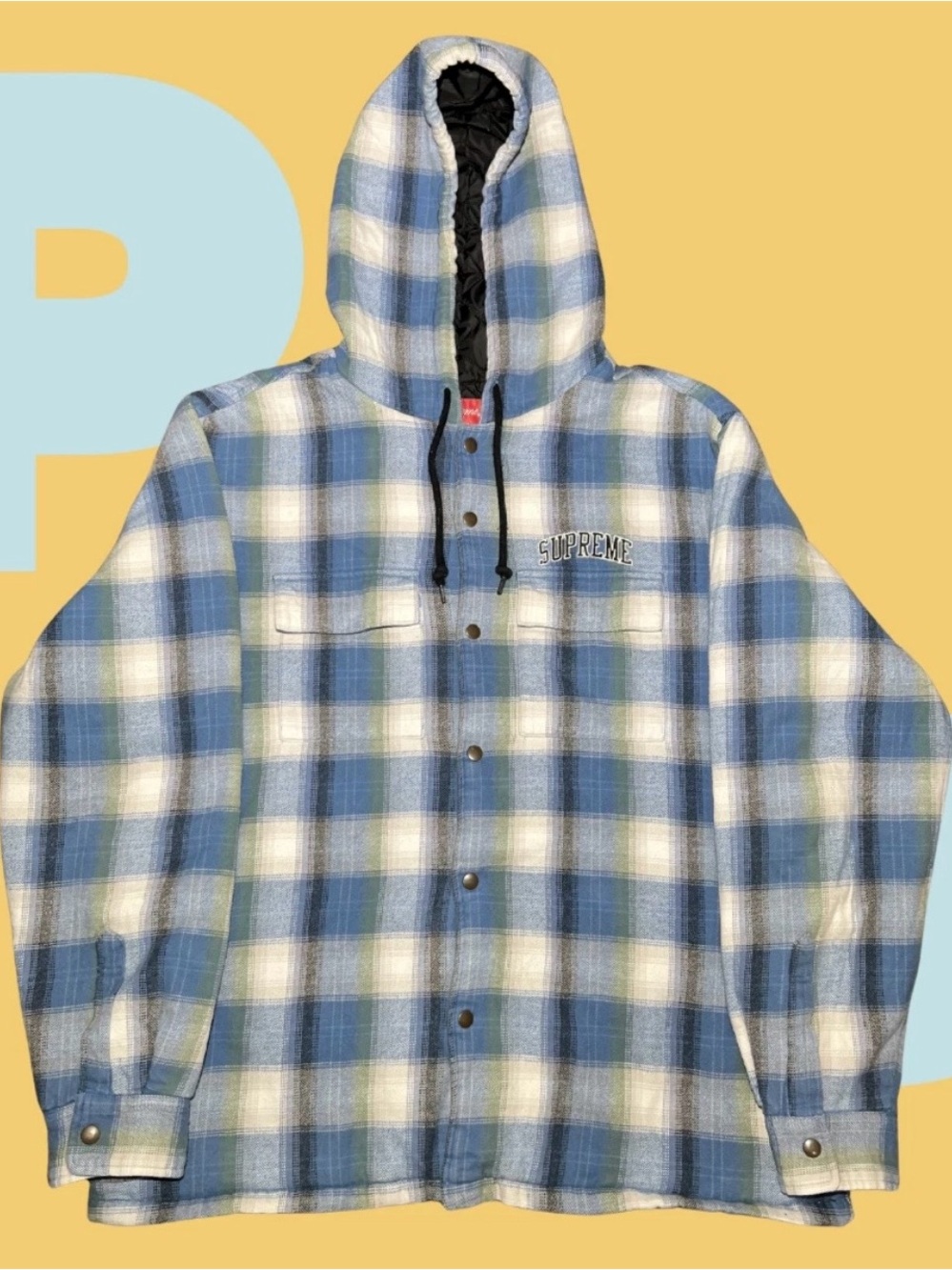 Supreme Quilted Hooded Plaid Shirt (Medium)